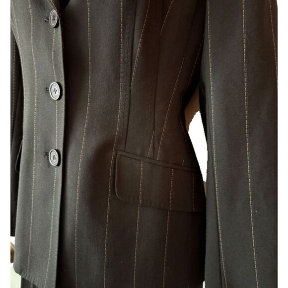 Anne Klein Black Pantsuit with brown Pinstripes - Picture 7 of 17